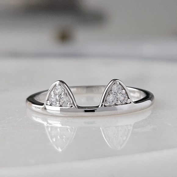 Cat Ear Ring, Solid 925 Sterling Silver Charmed Aroma Cat Collection - Picture 4 of 8